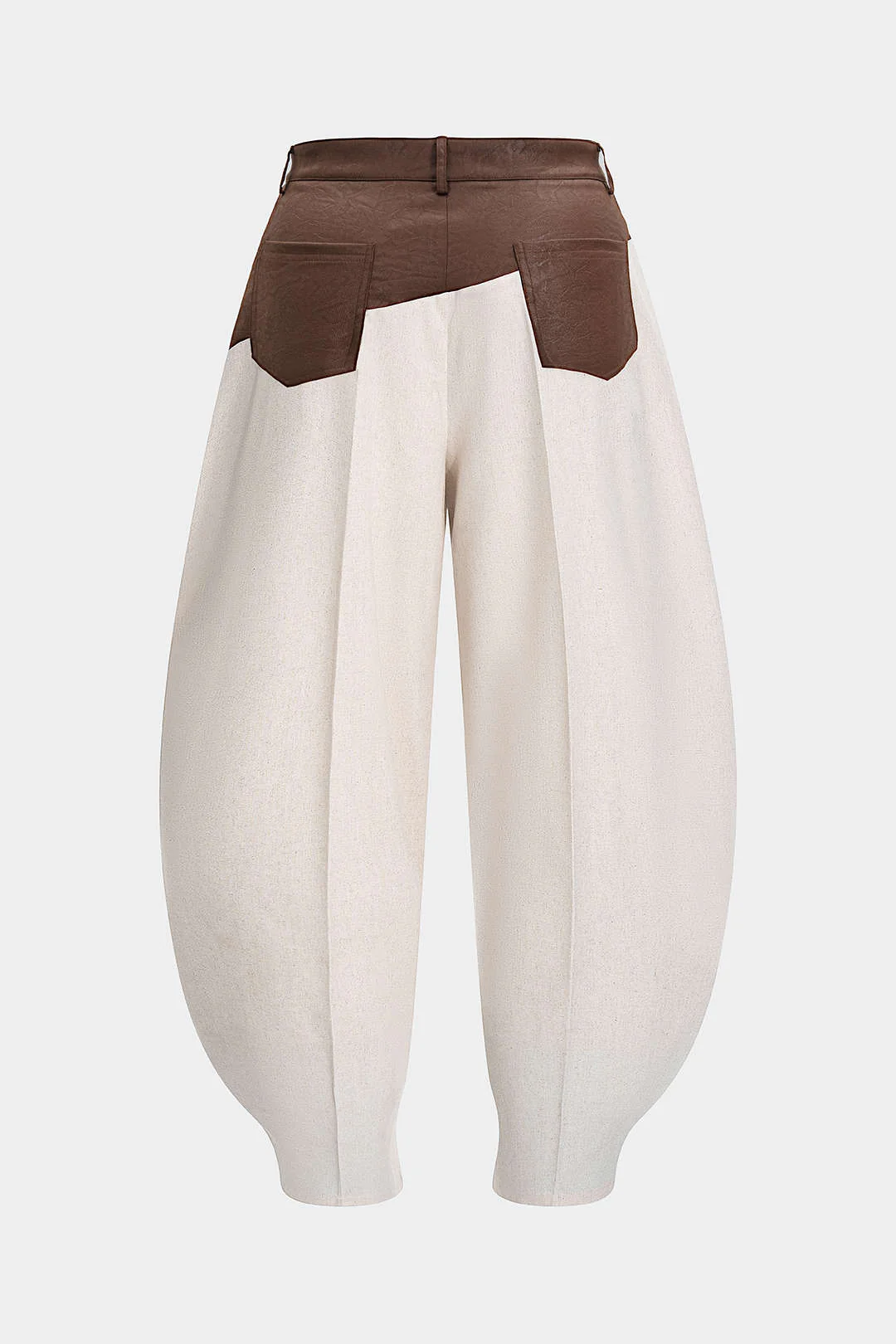Plus Size Faux Leather Linen Patchwork Ruched Trousers - Image 2