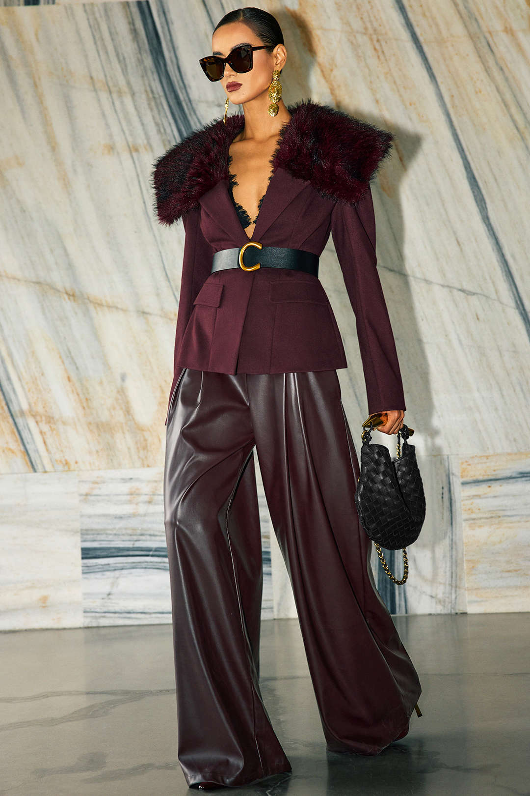 Faux Leather Ruched Wide Leg Pants - Image 2