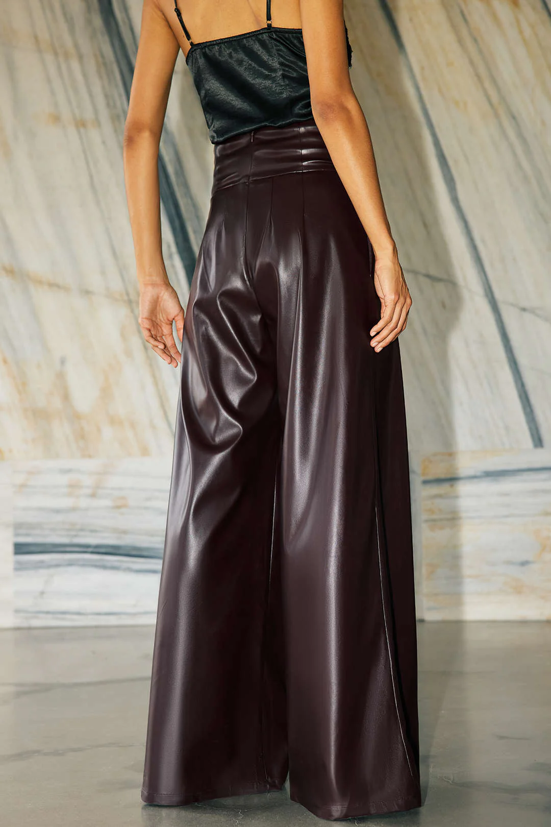 Faux Leather Ruched Wide Leg Pants - Image 5