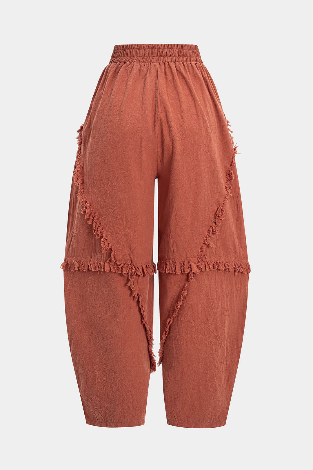 Shirred Waistband Frayed Splicing Pants - Image 2