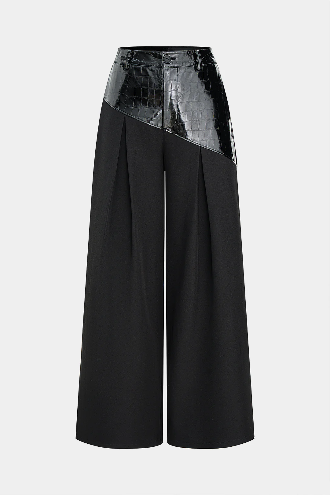 Faux Leather Patchwork Asymmetrical Straight Leg Pants