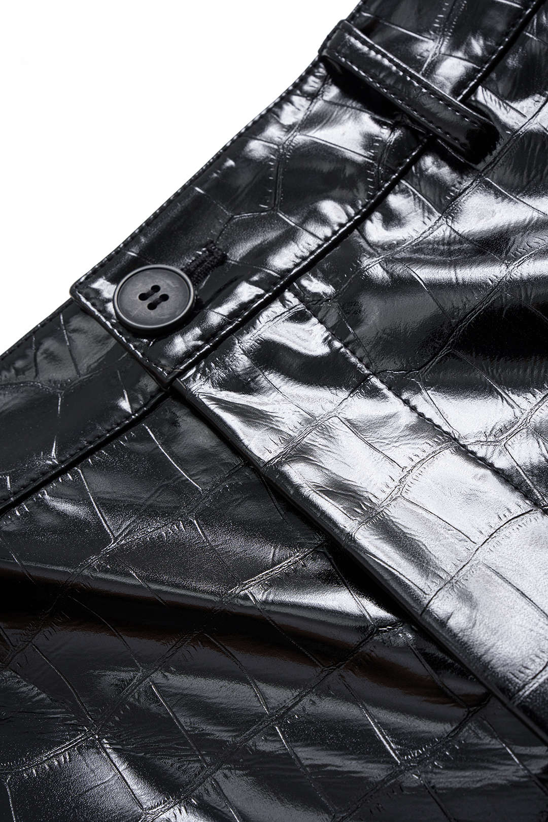 Faux Leather Patchwork Asymmetrical Straight Leg Pants - Image 3