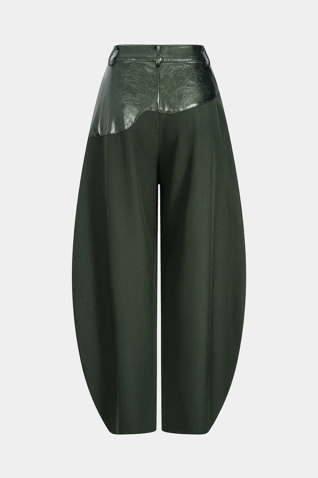 Faux Leather Patchwork Zipper Pocket Pants - Image 2