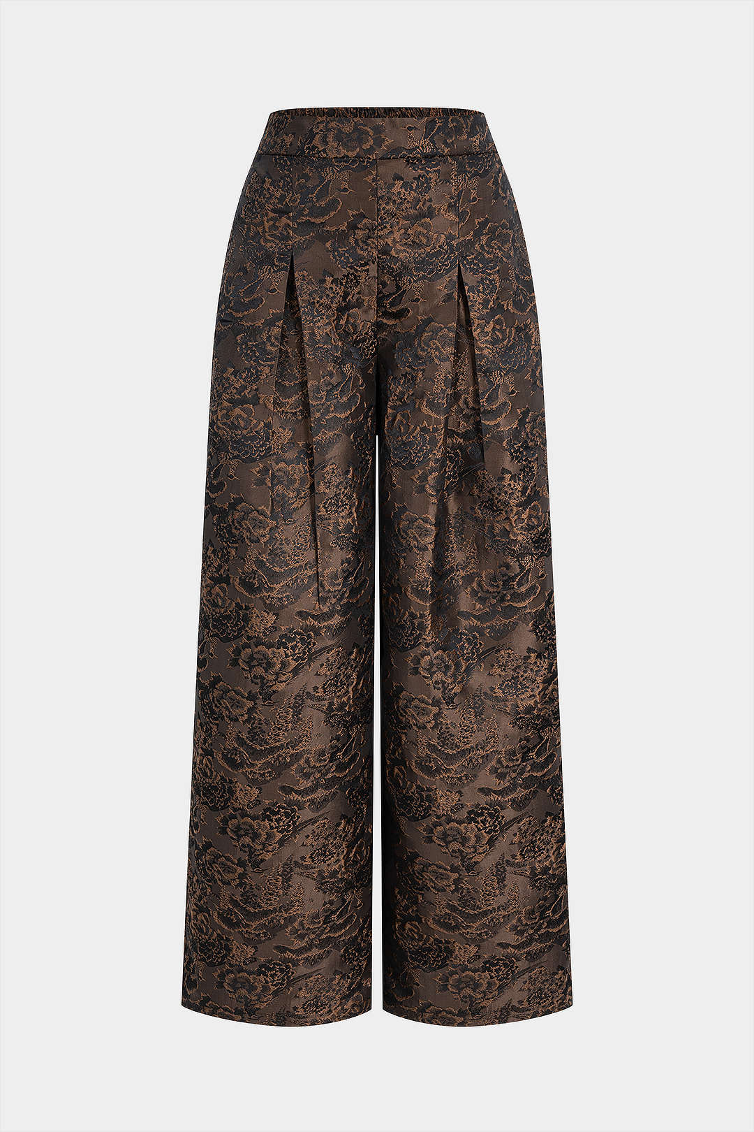 Jacquard Floral Print Shirred Waistband Ruched Pants