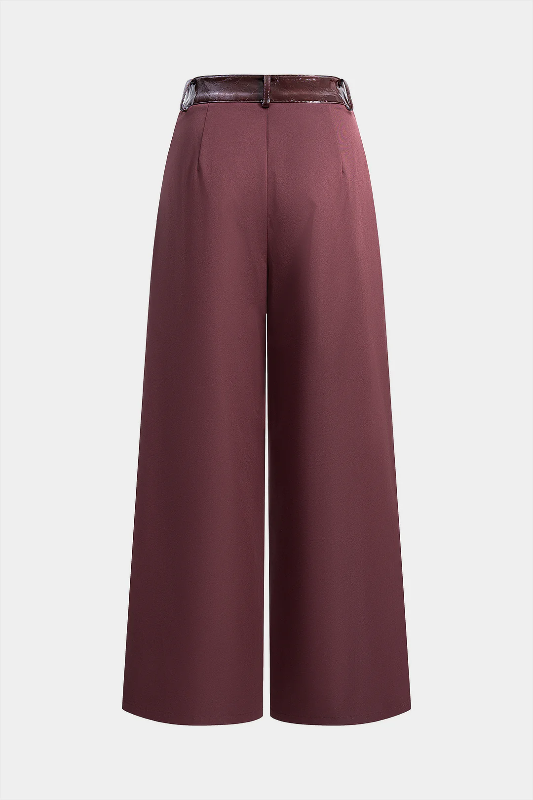 Faux Leather Patchwork Asymmetrical Metallic Button Wide Leg Pants - Image 2