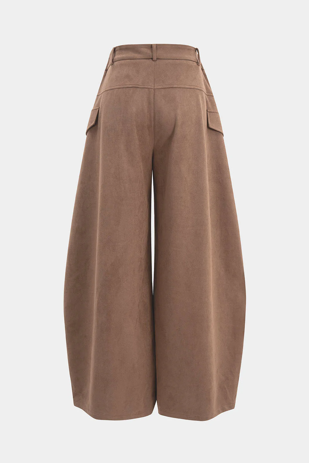 Suede Double Waistband Fake Pocket Straight Leg Pants - Image 2
