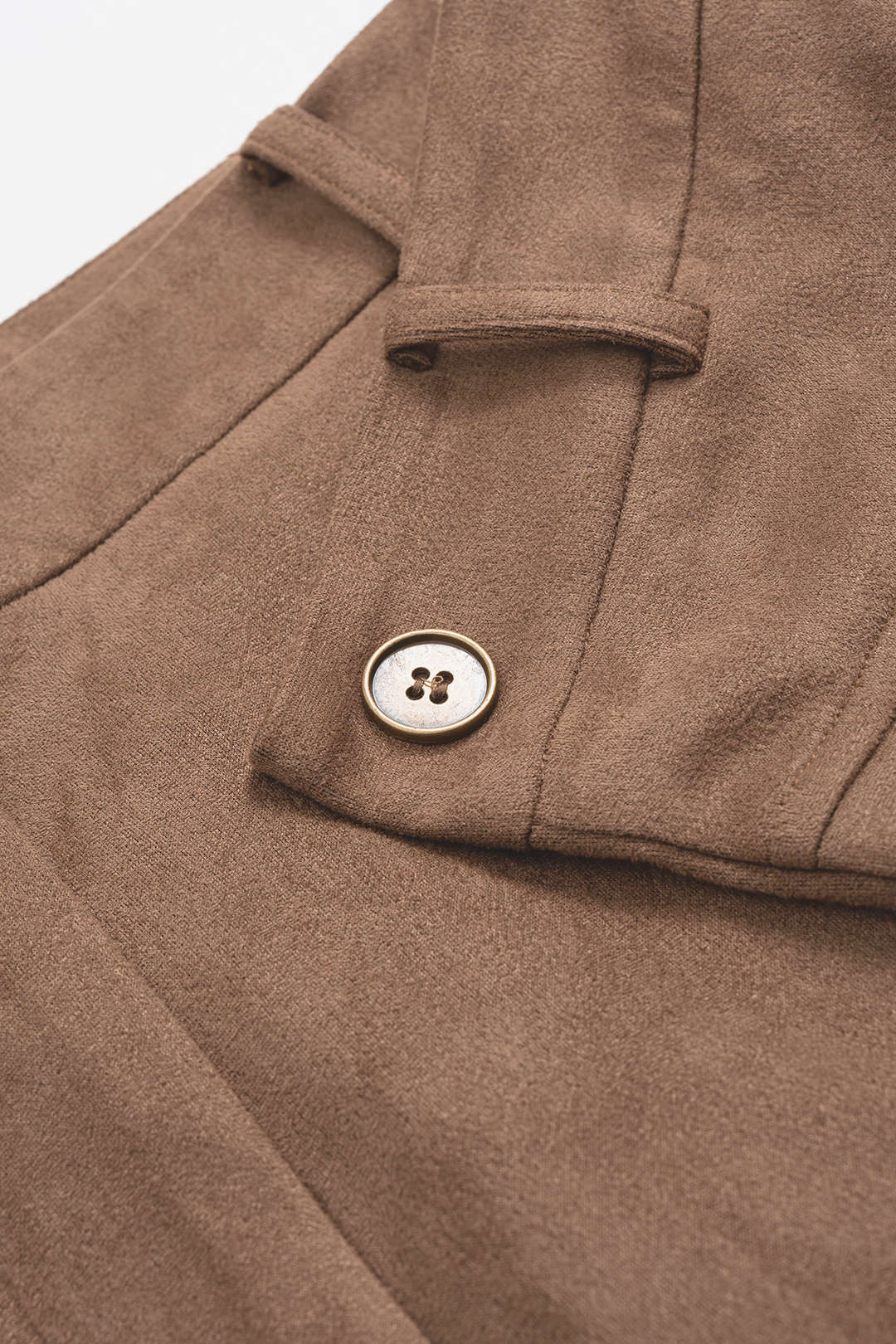 Suede Double Waistband Fake Pocket Straight Leg Pants - Image 3
