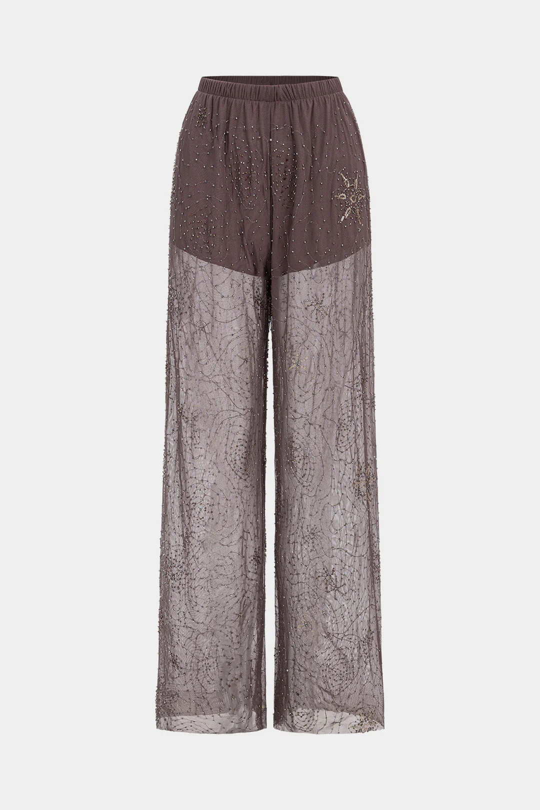Mesh Beaded Shirred Waistband Pants