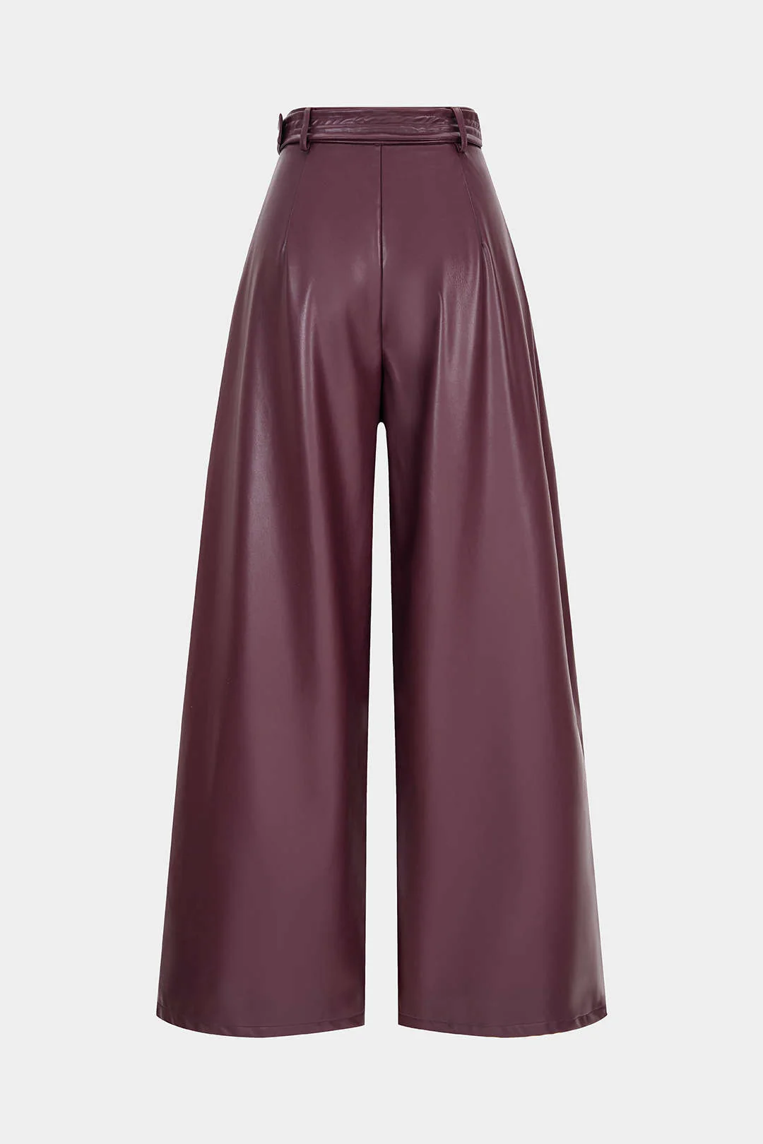 Faux Leather Belted Ruched Wide Leg Pants - Image 2