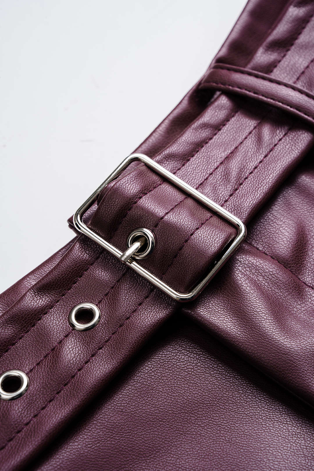 Faux Leather Belted Ruched Wide Leg Pants - Image 3