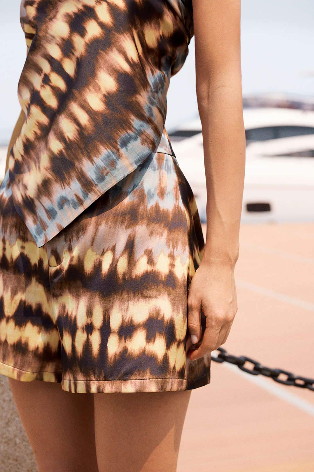 Abstract Tie Dye Print Satin Shorts - Image 7