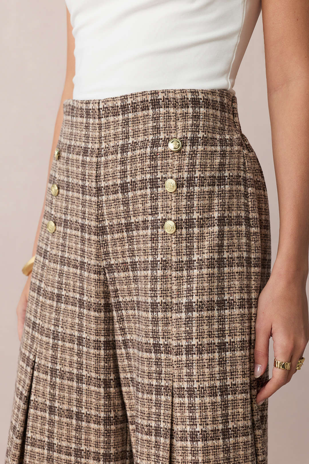 Plaid Print Double Breasted High Waist Pants - Image 11