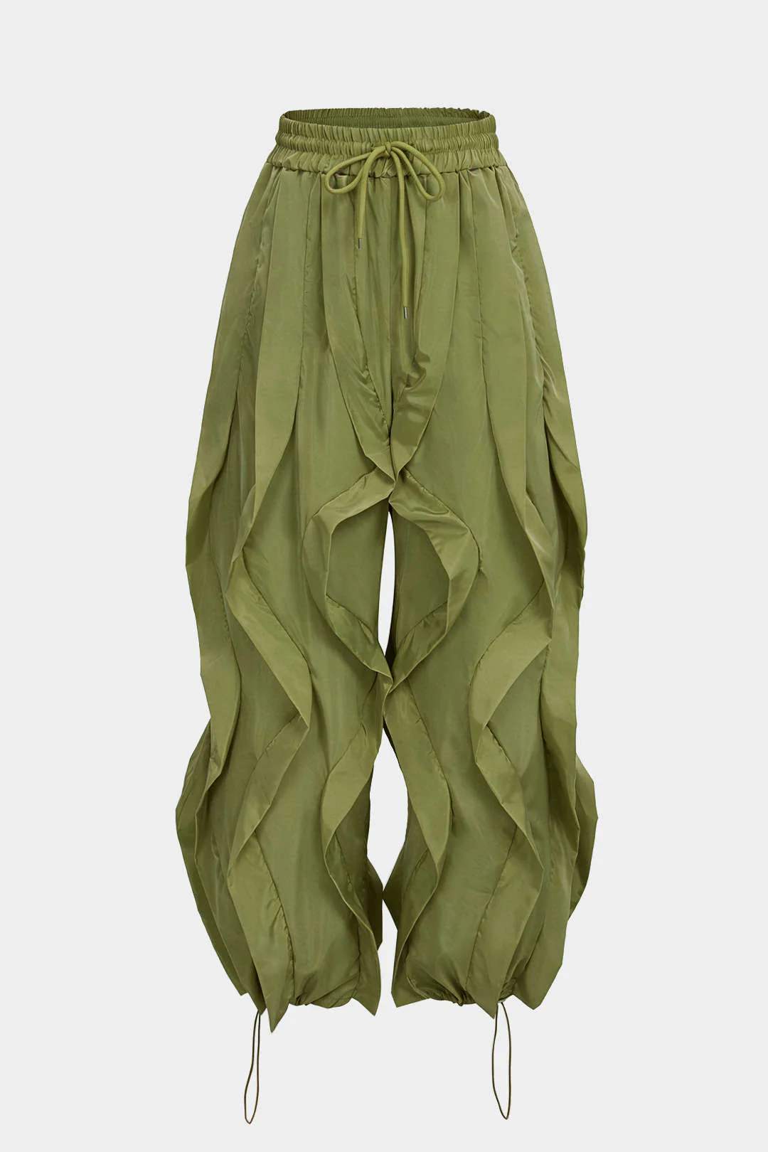Drawstring Ruffle Detail Wide Leg Pants - Image 7