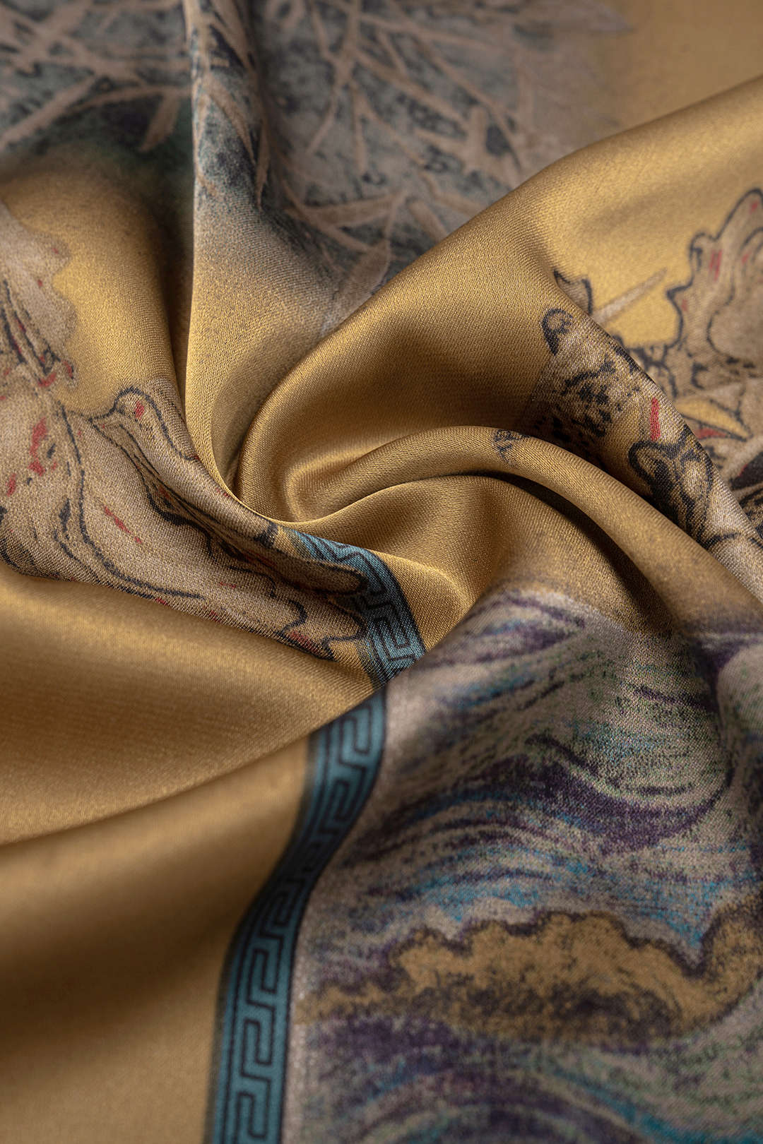 Abstract Print Satin Shirred Waistband Wide Leg Pants - Image 4