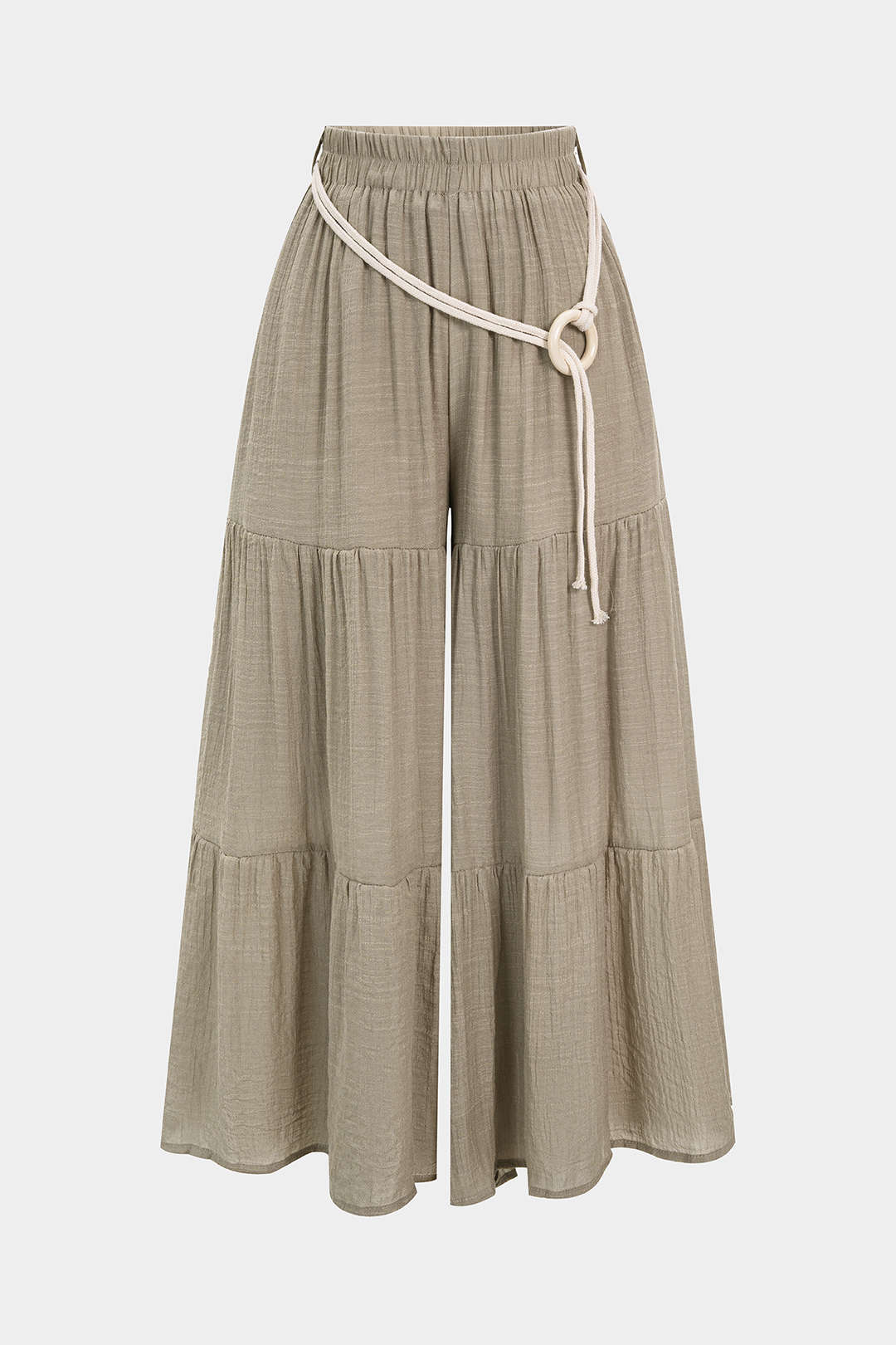 Belted Ruched High Waist Wide Leg Pants - Image 6