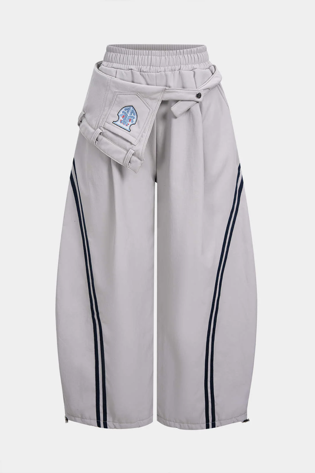 Contrast Embroidery Asymmetrical Drawstring Pants