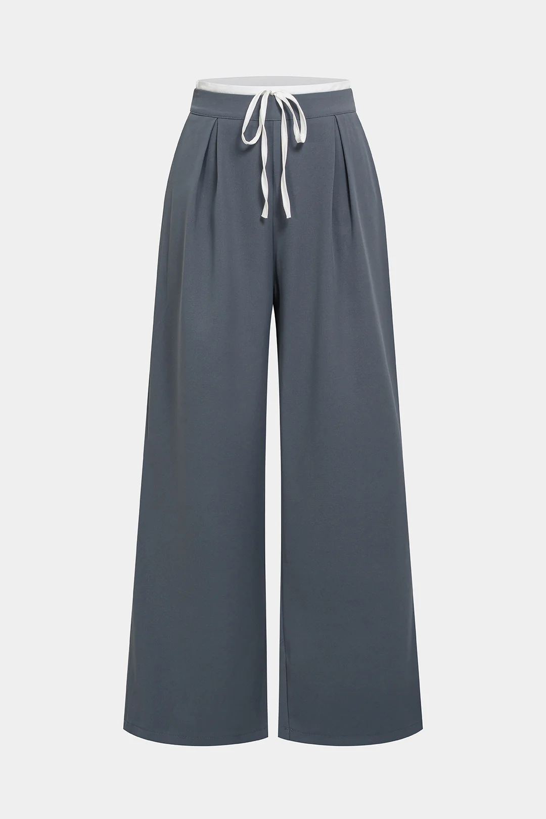 Contrast Double Waistband Drawstring Wide Leg Pants