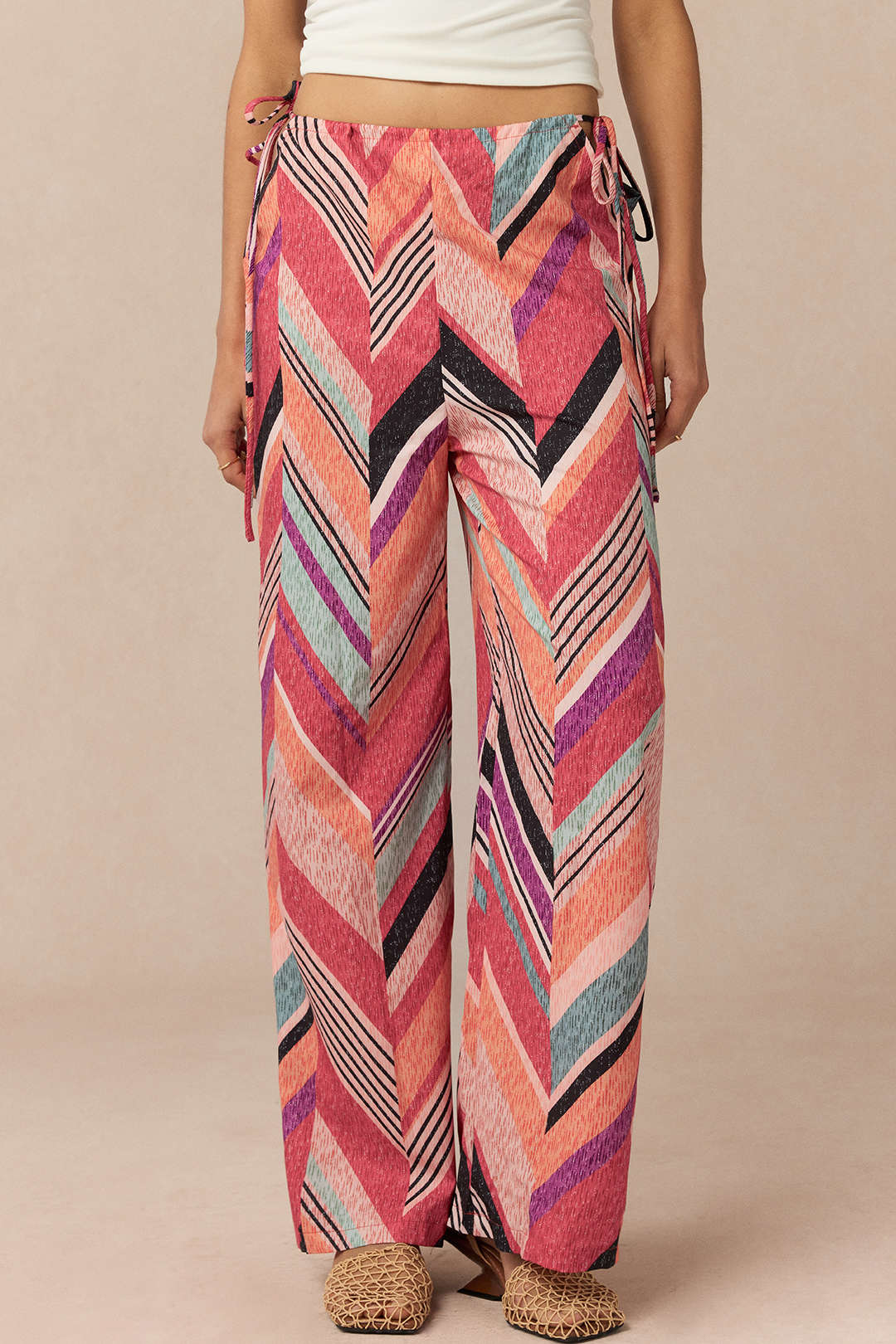 Geometric Print Tie-Up Cut Out Pants - Image 2