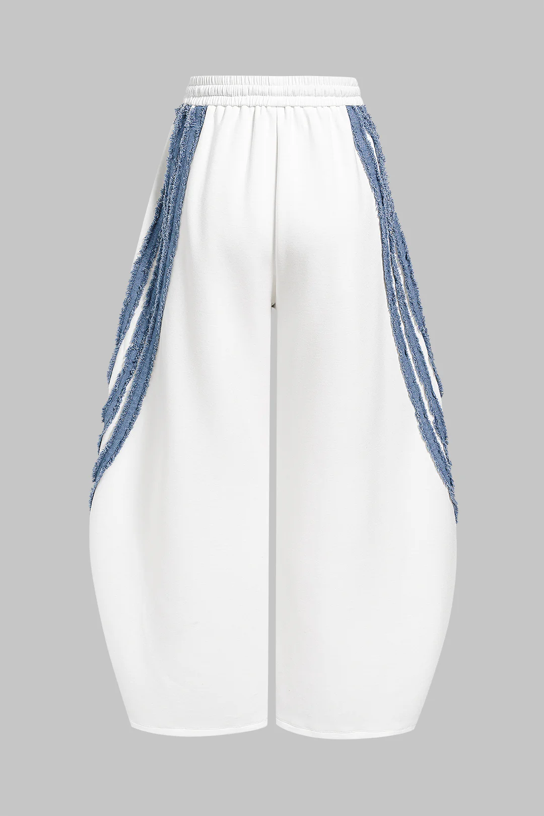 Striped Patchwork Denim Tie-Up Wide Leg Pants - Image 2