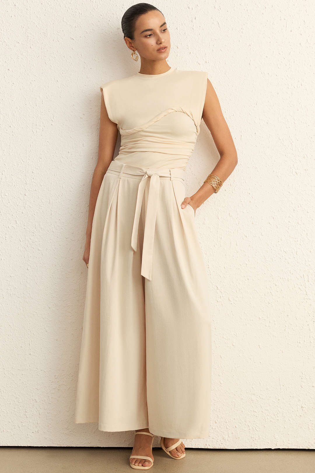 High Waist Tie-Up Wide Leg Pants