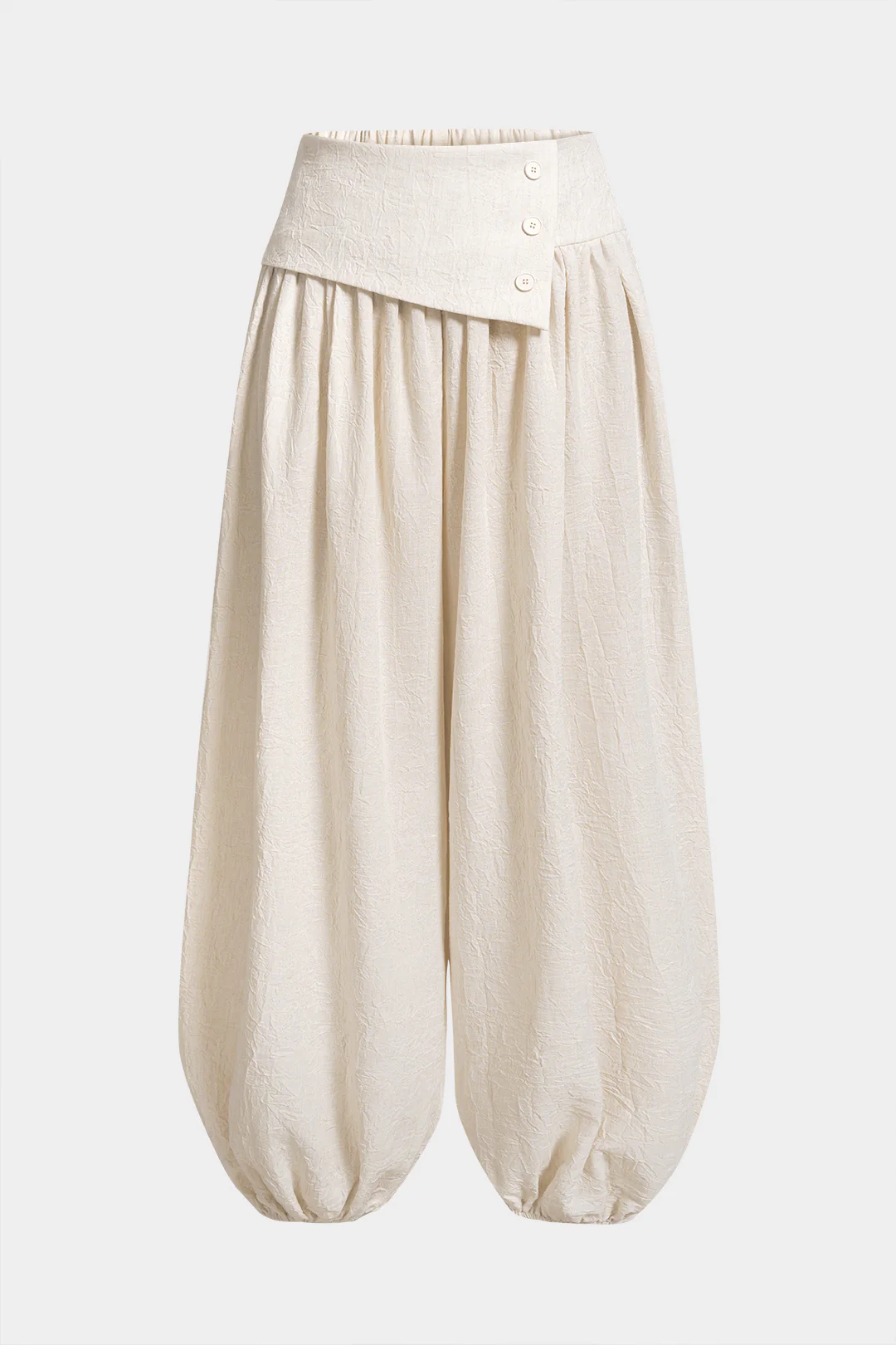 Asymmetrical Button Ruched Wide Leg Pants