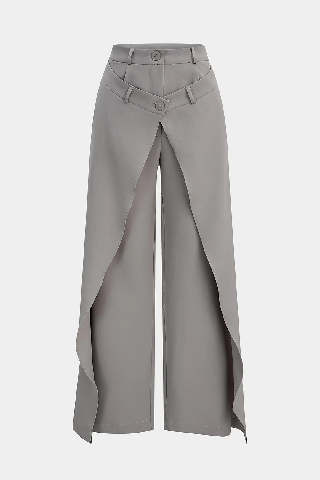 Double Waistband Button High-Waisted Wide-Leg Pants - Image 2