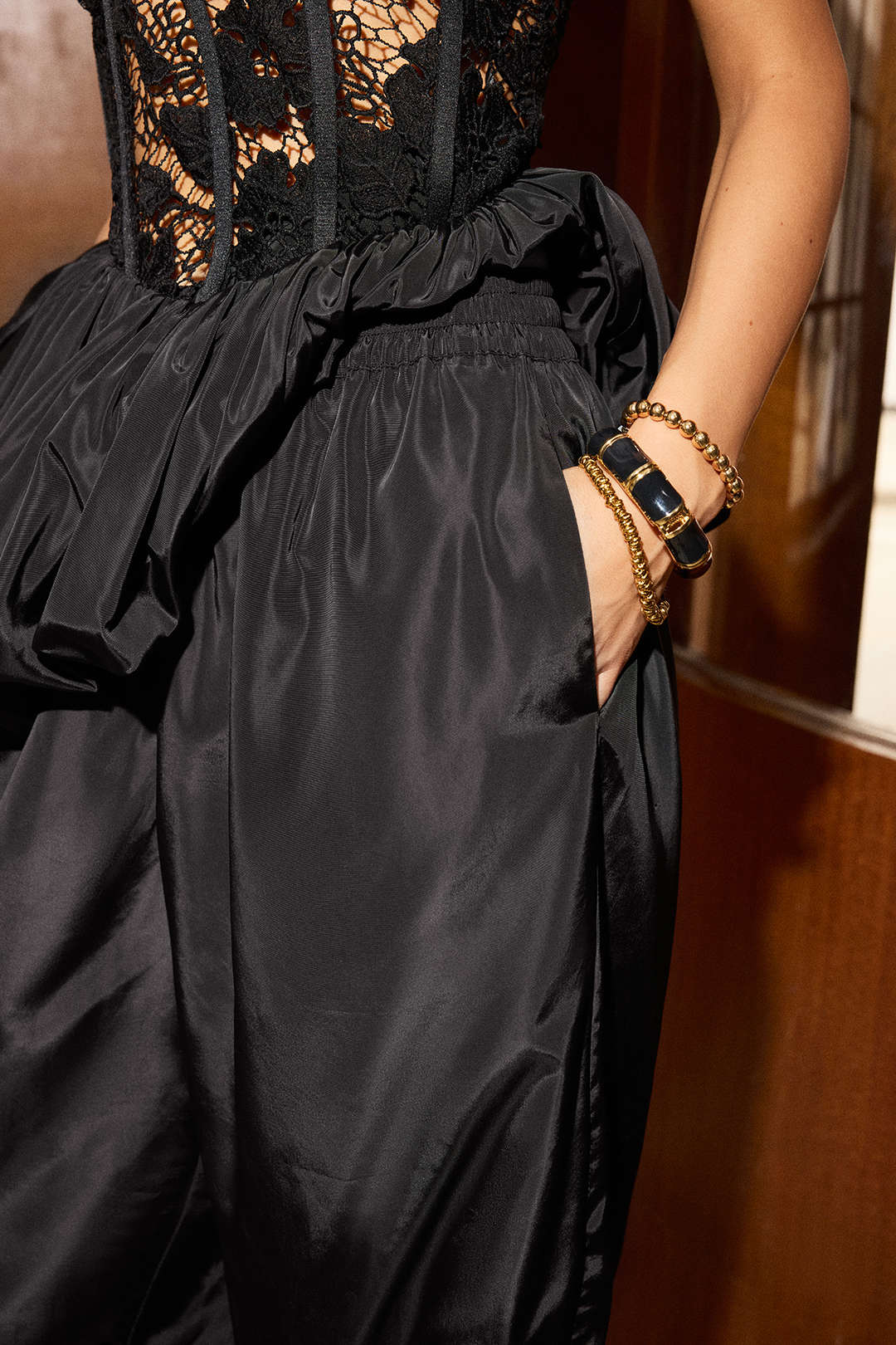 Tie-Up Shirred Waistband Wide Leg Pants - Image 5