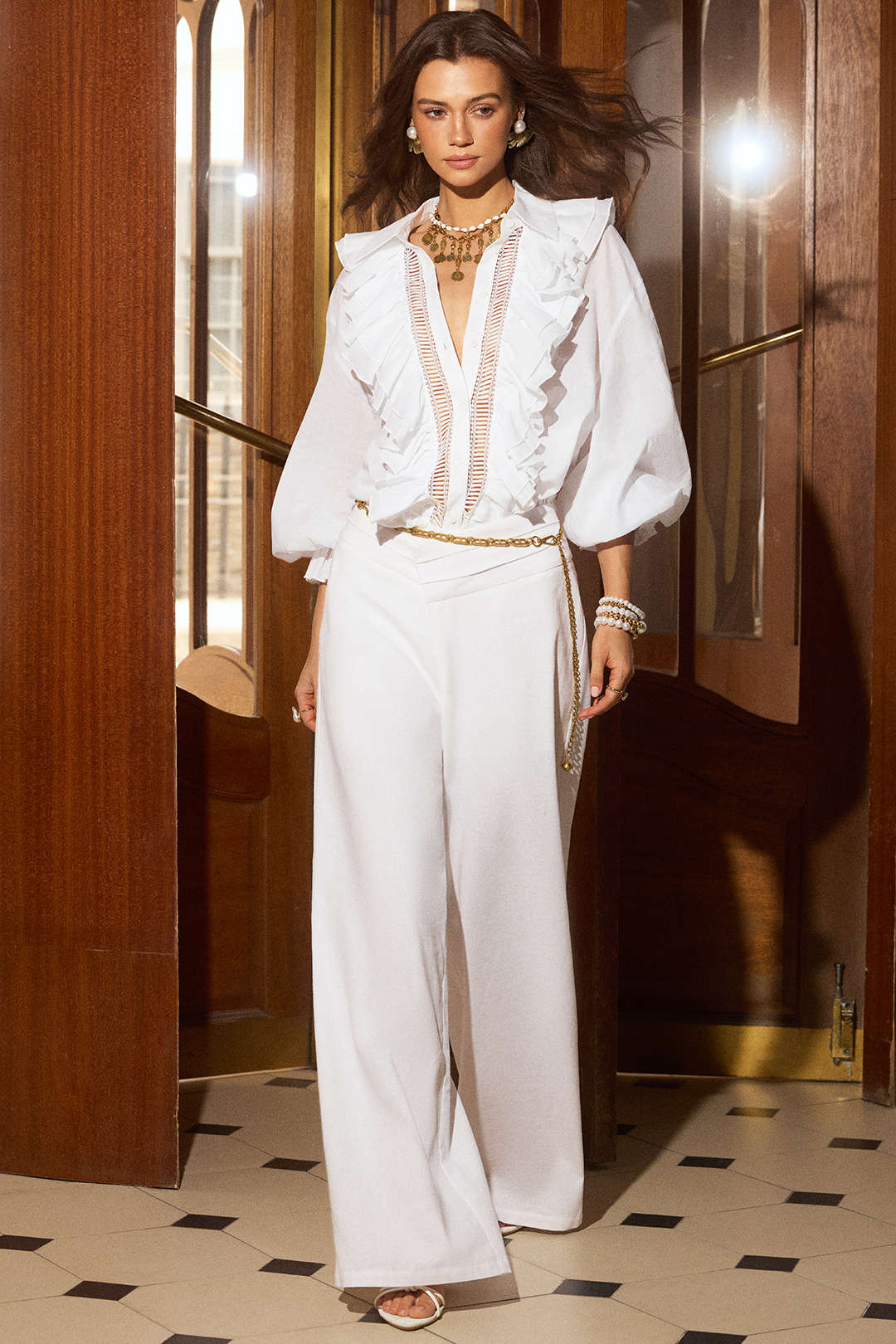 Asymmetrical Waistband Wide Leg Pants - Image 2