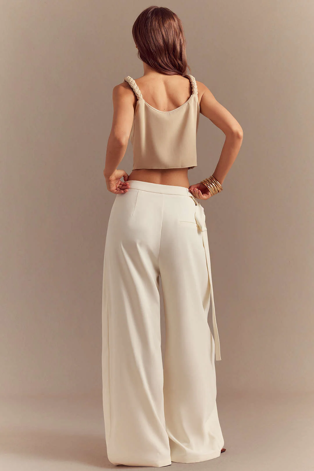 Tie Front Asymmetrical Straight Leg Pants - Image 3