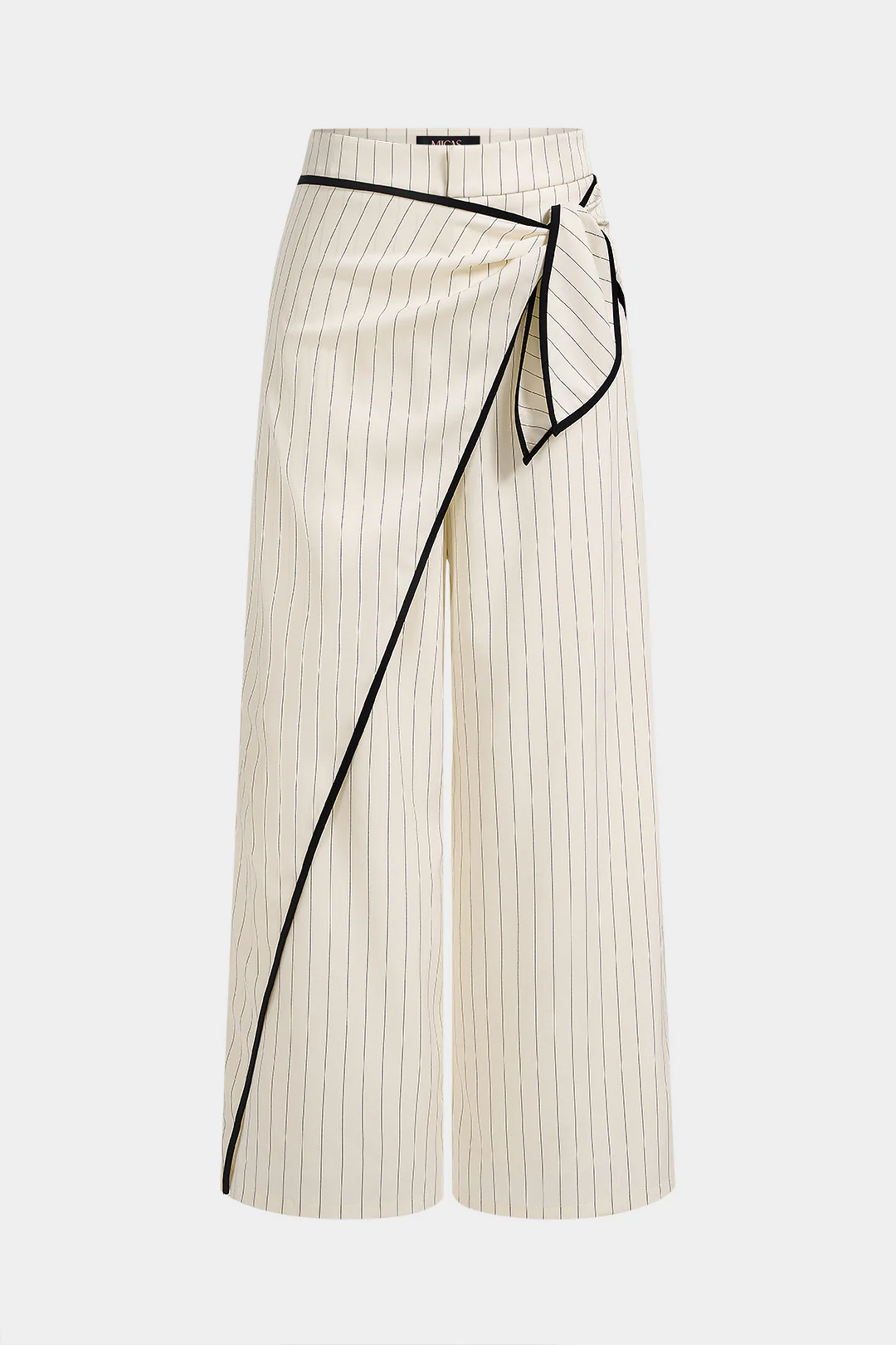 Contrast Binding Striped Tie-Up Wide Leg Pants