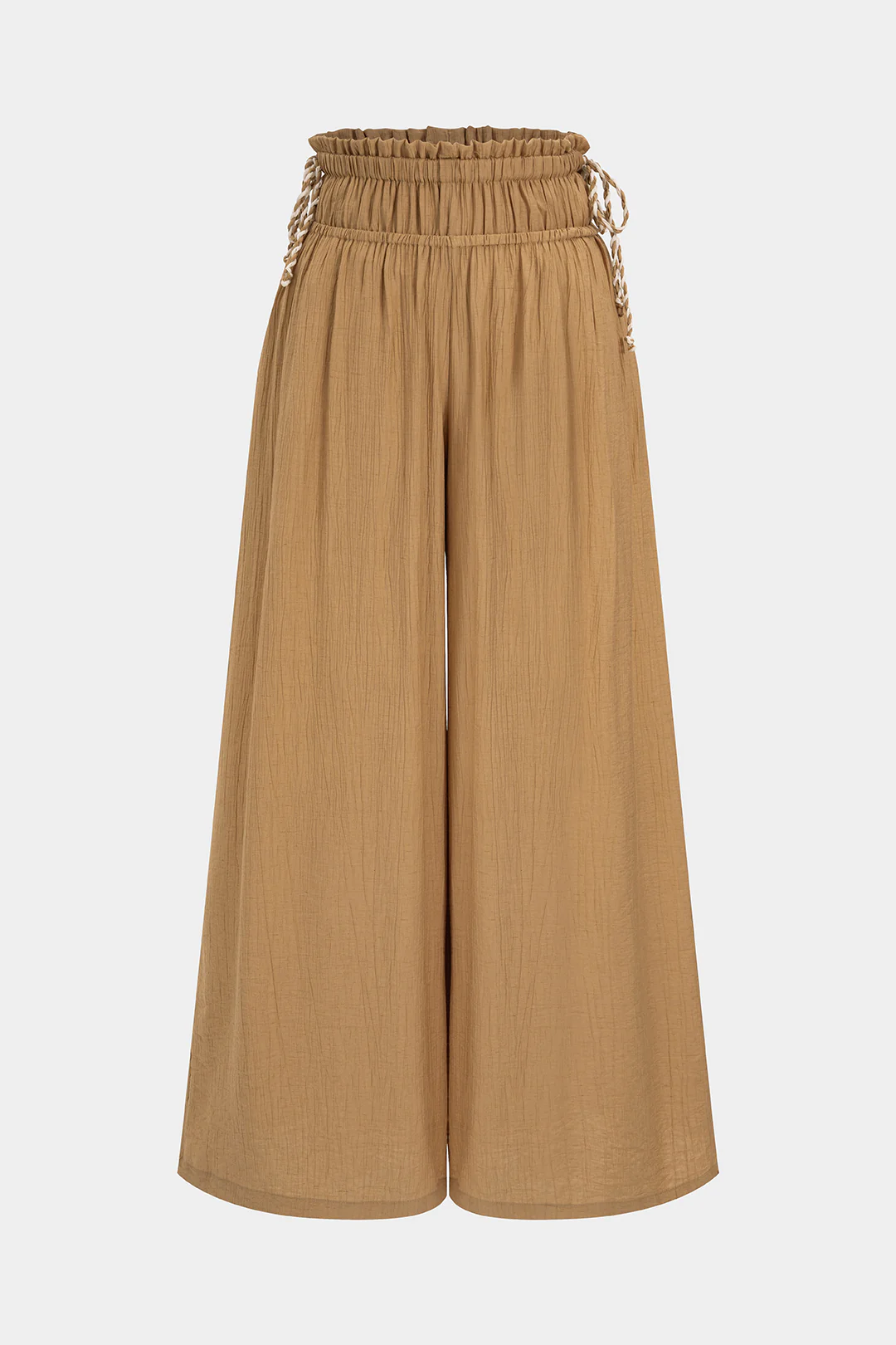 Tie-Up Shirred Waistband Ruched Wide Leg Pants - Image 2