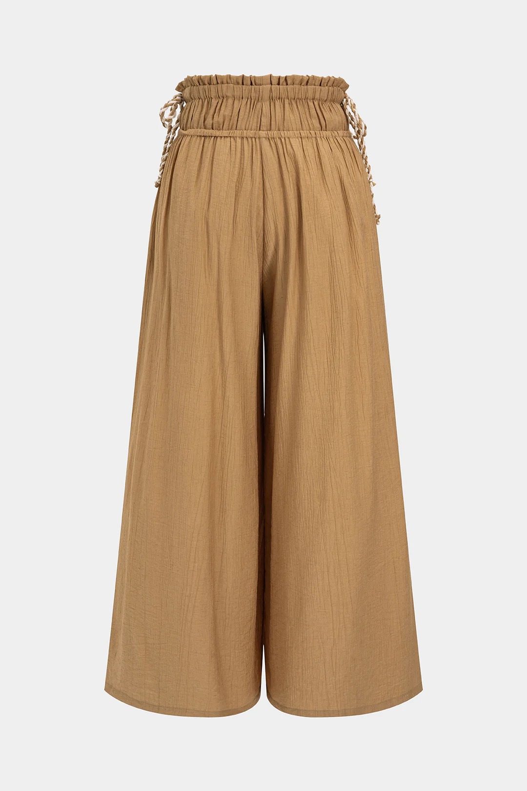Tie-Up Shirred Waistband Ruched Wide Leg Pants - Image 9