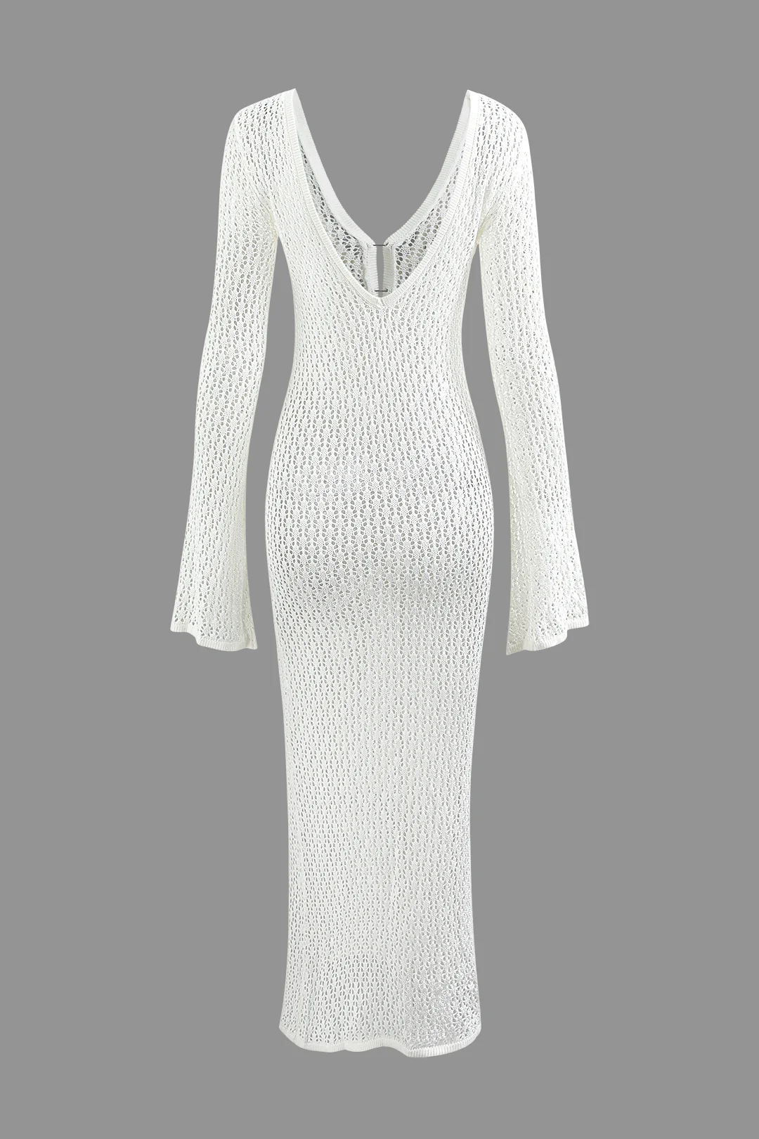 V-neck Crochet Open Knit Long Sleeve Maxi Dress - Image 5
