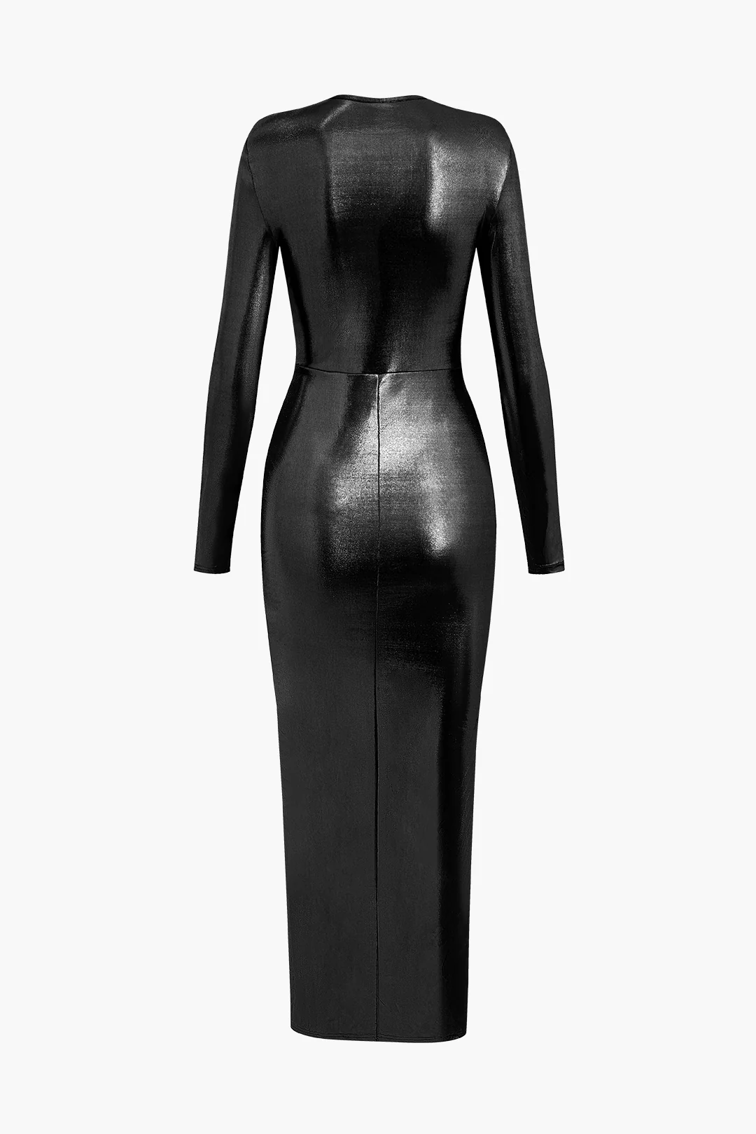 Metallic V-neck Ruched Slit Wrap Maxi Dress - Image 2