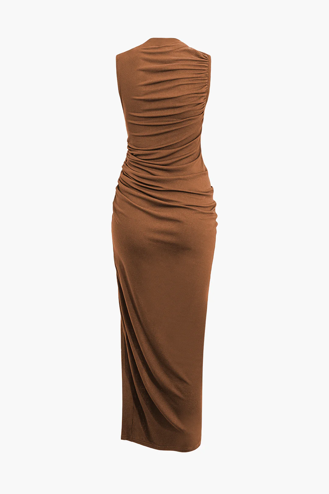 Asymmetric Ruched Drawstring Slit Sleeveless Maxi Dress - Image 9