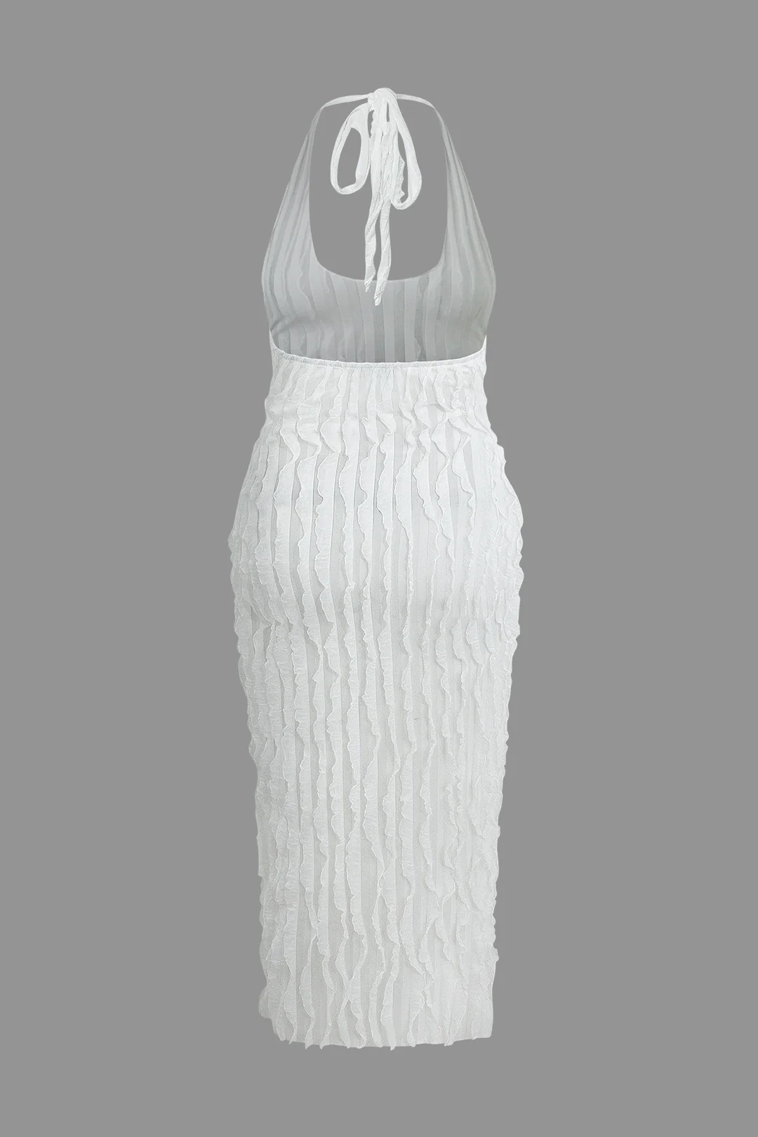 Plus Size Ruffle Texture Halter Backless Maxi Dress - Image 2