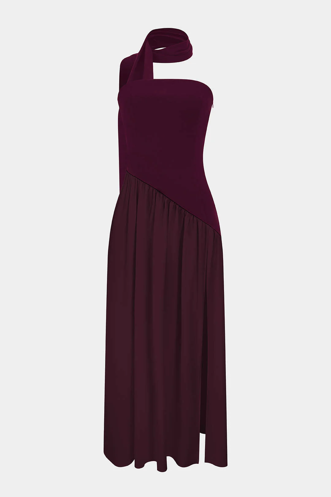 Contrast Satin Ruched Slit Strapless Maxi Dress - Image 2