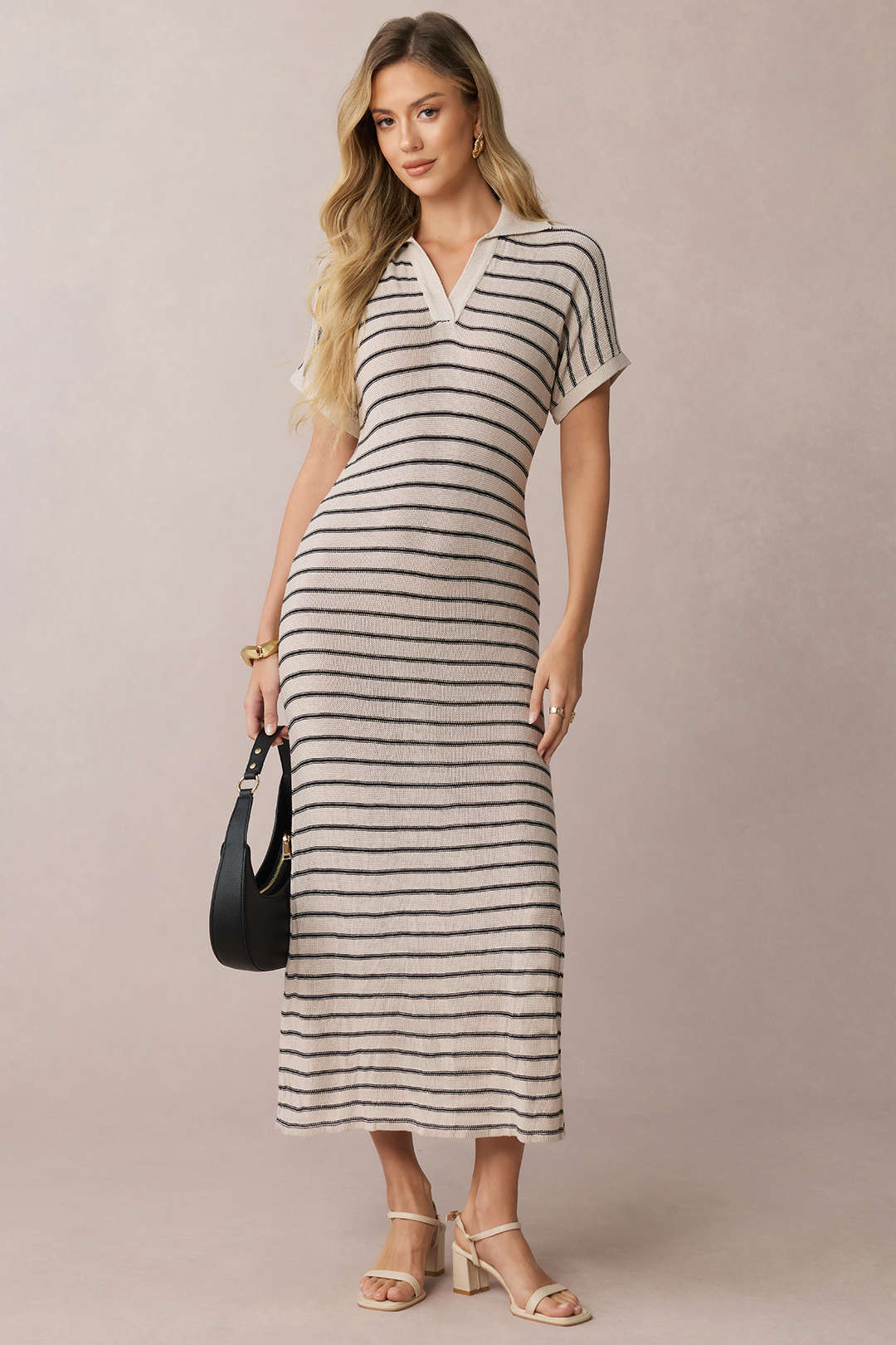 Knit V-Neck Short Sleeve Dress