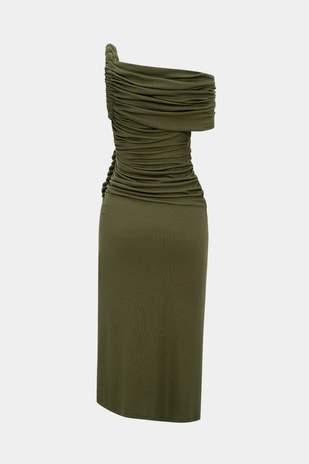 Asymmetrical Shoulder Ruched Twist Knot Sleeveless Maxi Dress - Image 2