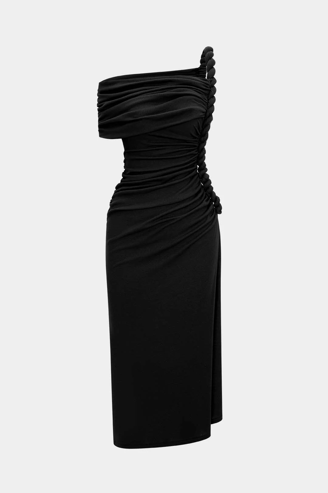 Asymmetrical Shoulder Ruched Twist Knot Sleeveless Maxi Dress - Image 5