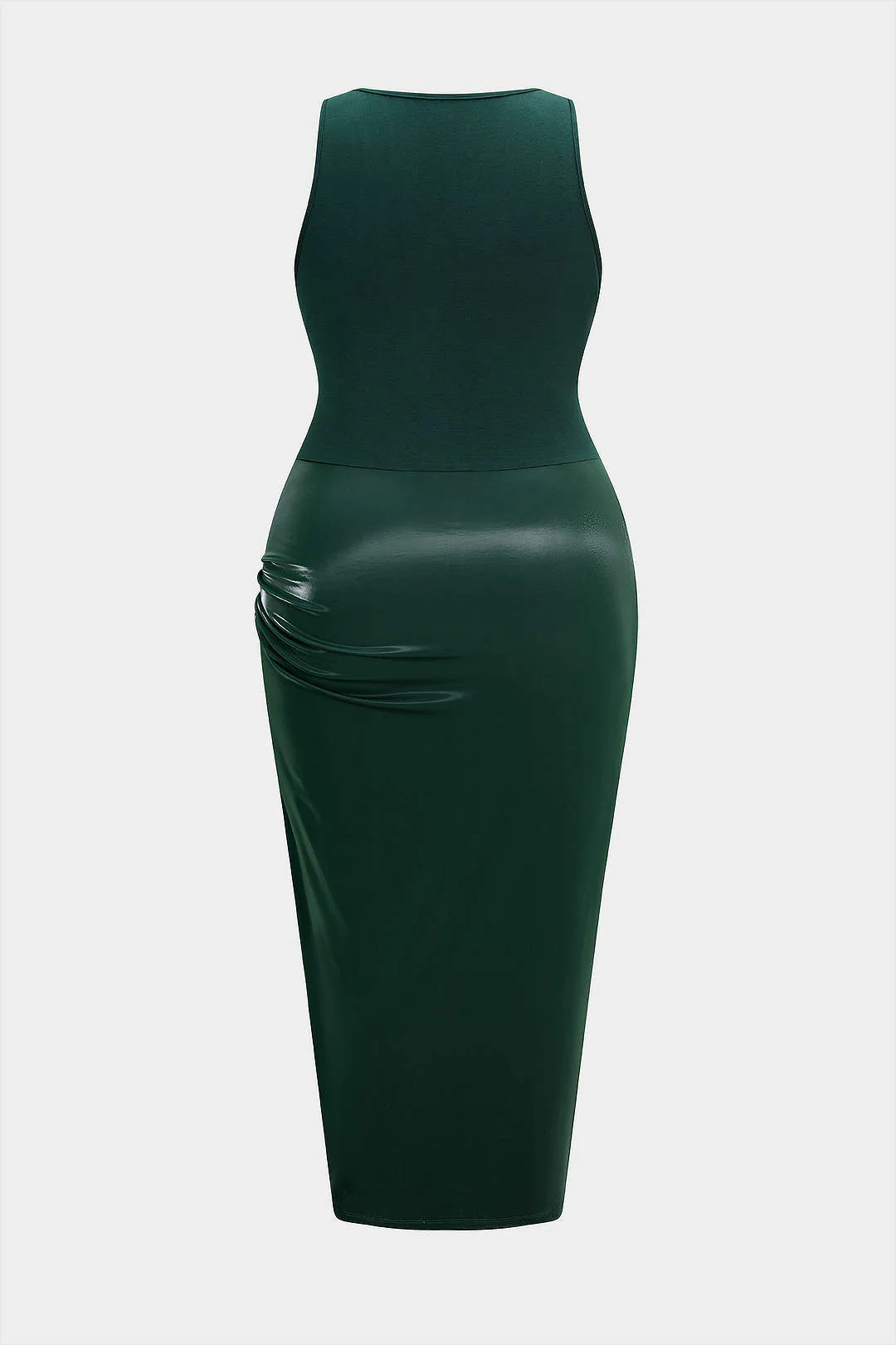 Plus Size Metallic Ruched Square Neck Sleeveless Midi Dress - Image 2