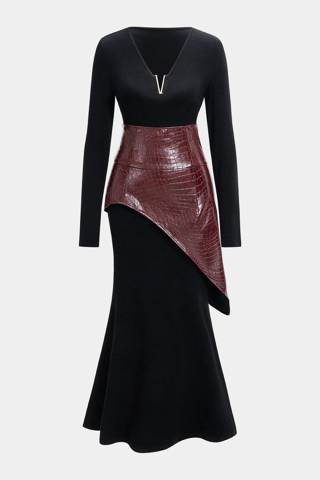 Solid Long-Sleeve Dress And Faux Leather Skirt Set