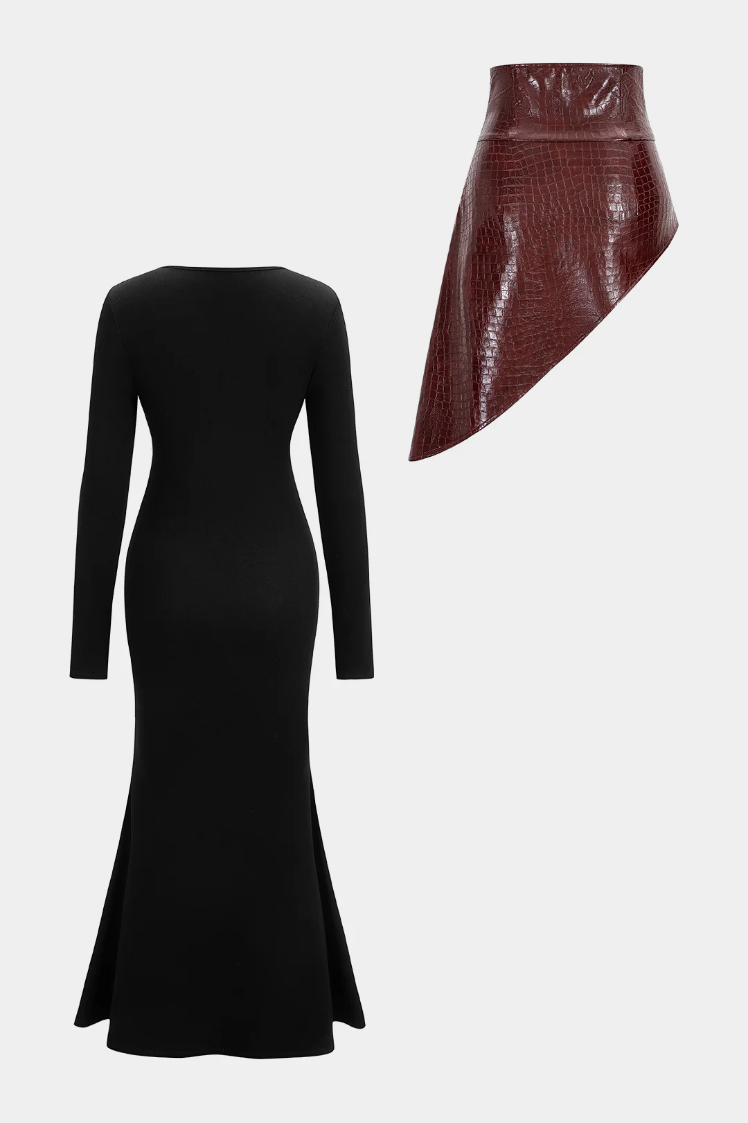 Solid Long-Sleeve Dress And Faux Leather Skirt Set - Image 3