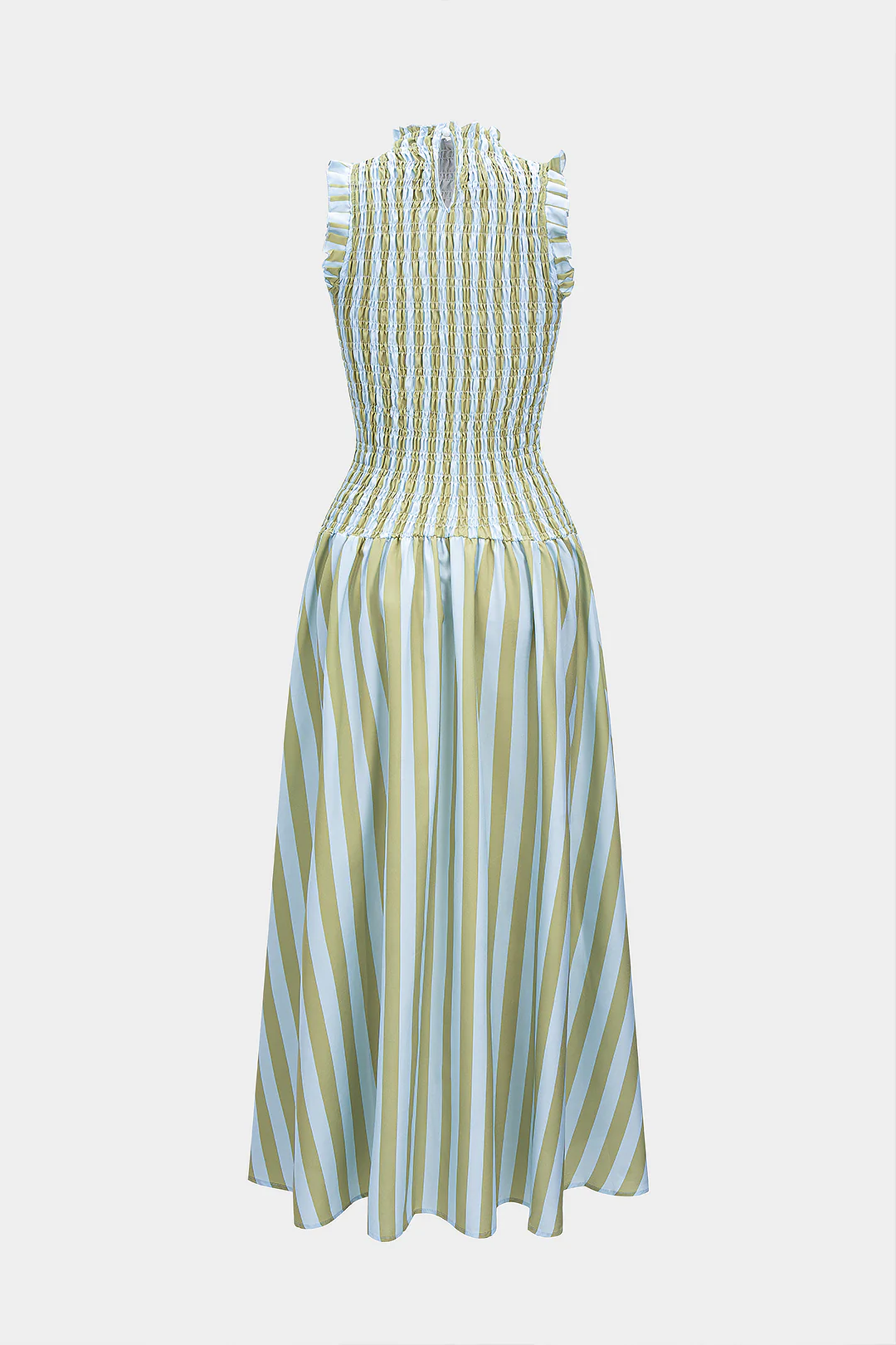 Stripes Print Smocked Scallop Edge Sleeveless Maxi Dress - Image 2