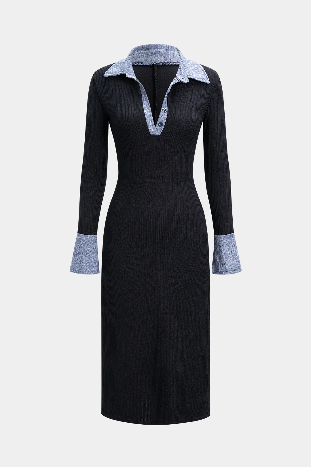 Contrast Button Long Sleeve Dress