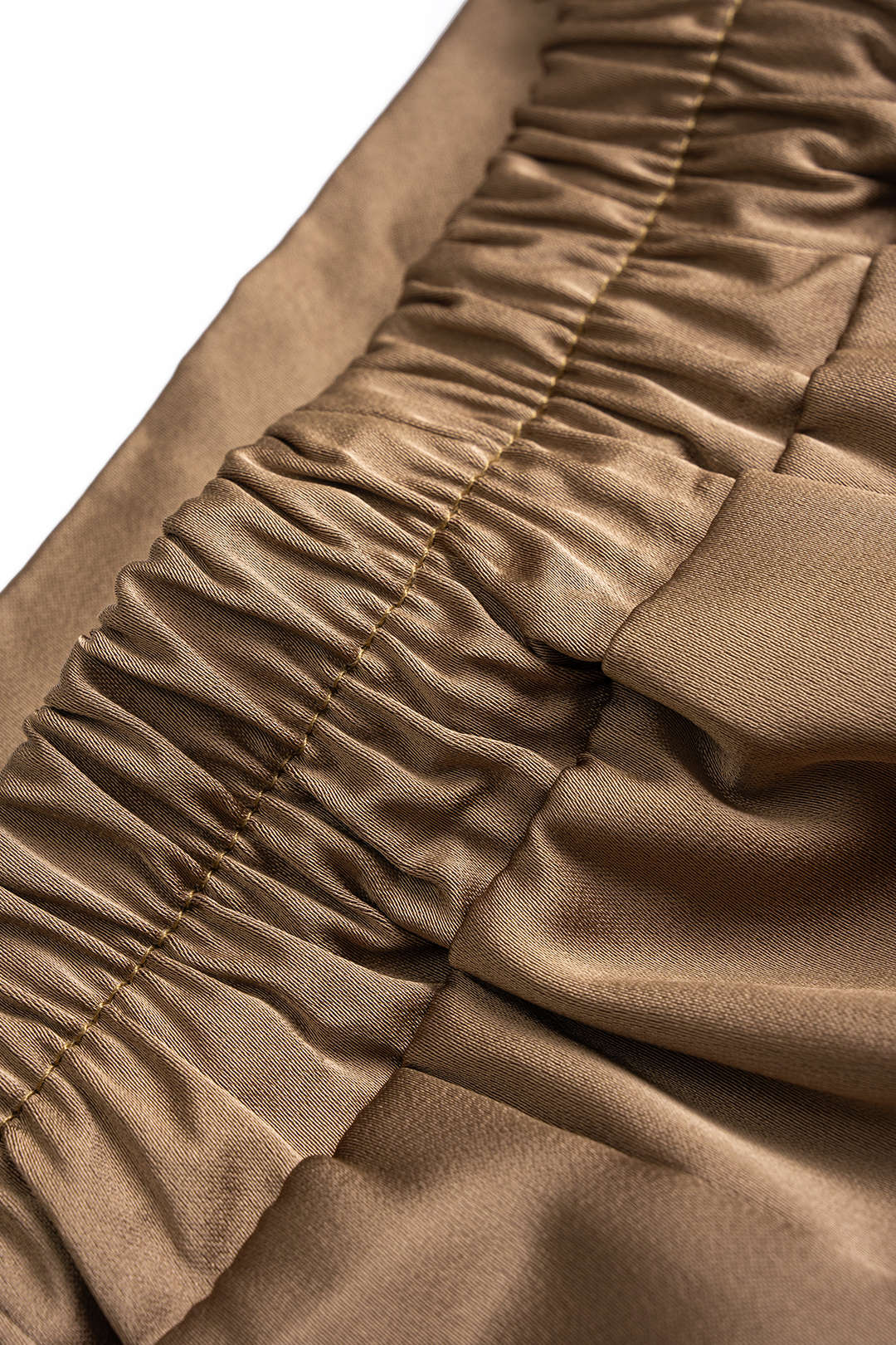 Satin Tie-Up Crossed Long-Sleeve Top And Shirred Waistband Skirt Set - Image 3