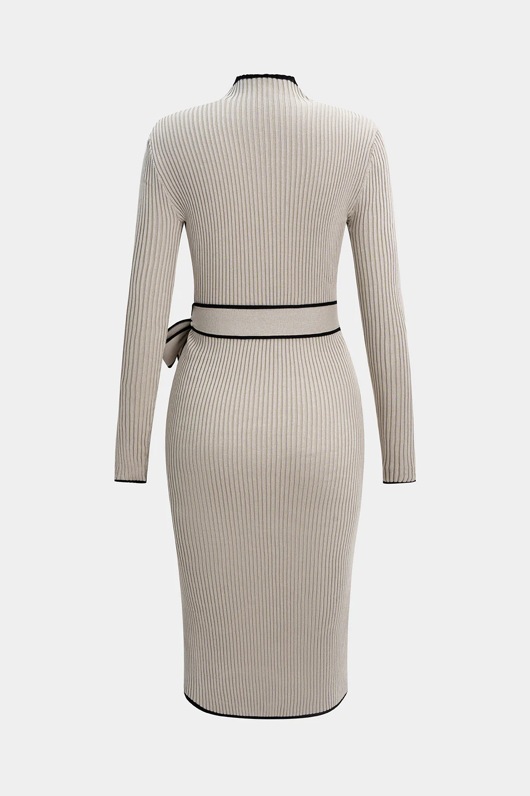 Knit Mock Neck Belted Long Sleeve Midi Dress - Image 2