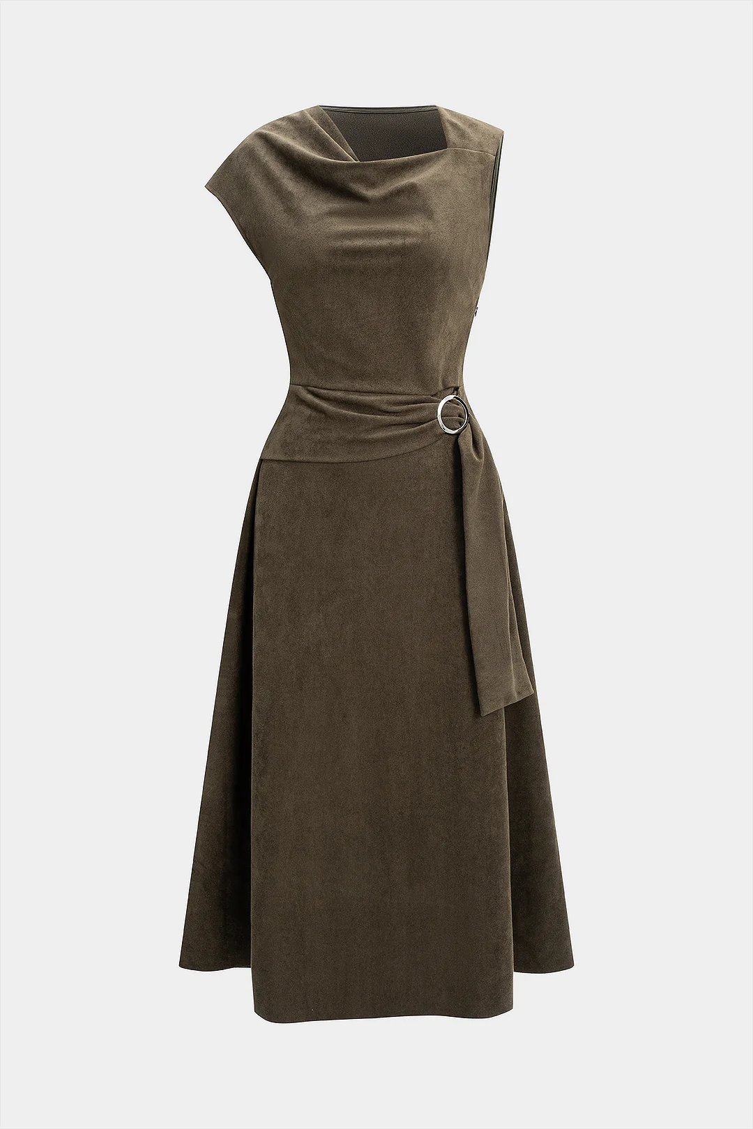 Suede Metallic Ruched Short Sleeve Midi Dress