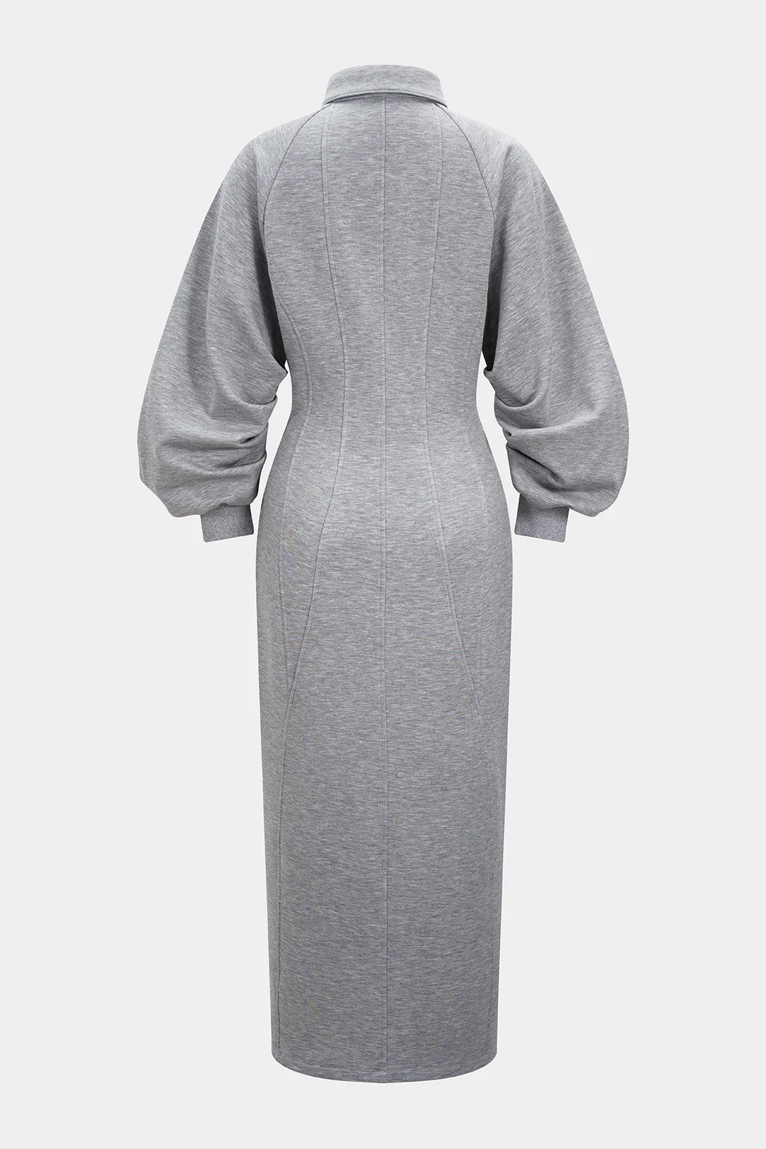 Lapel Zipper Long Sleeve Maxi Dress - Image 3