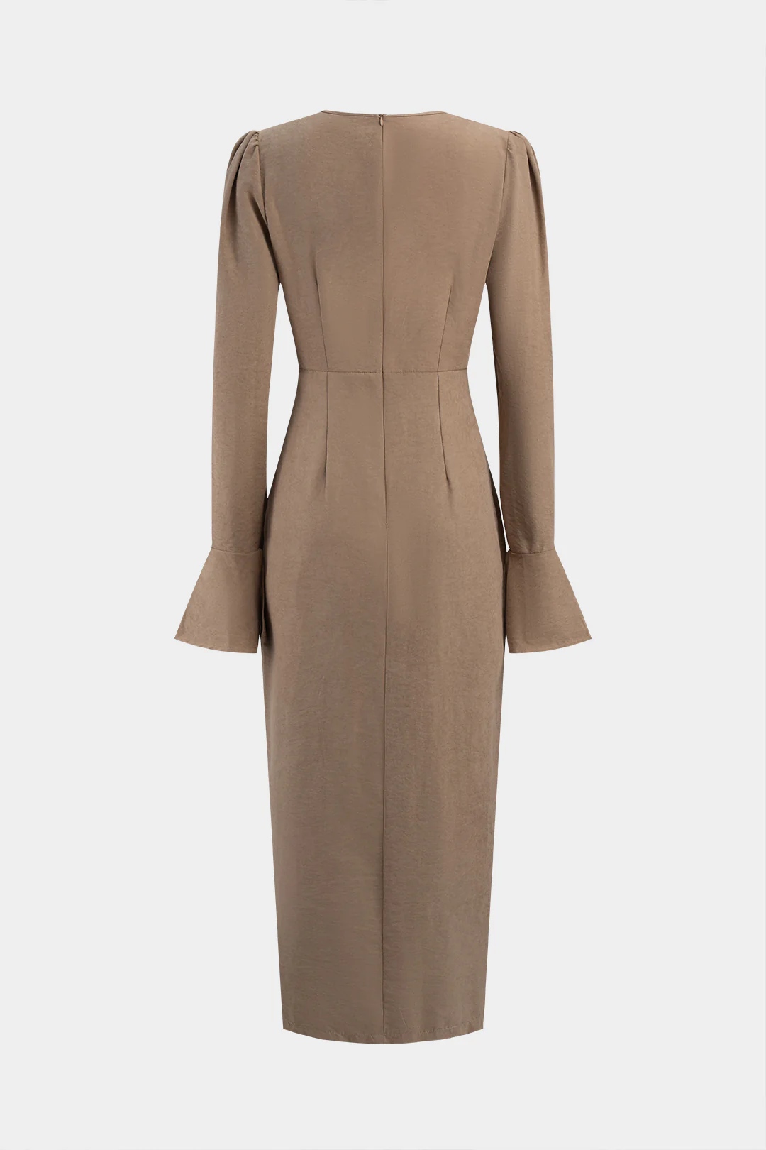 Round Neck Asymmetrical Button Long Sleeve Maxi Dress - Image 2